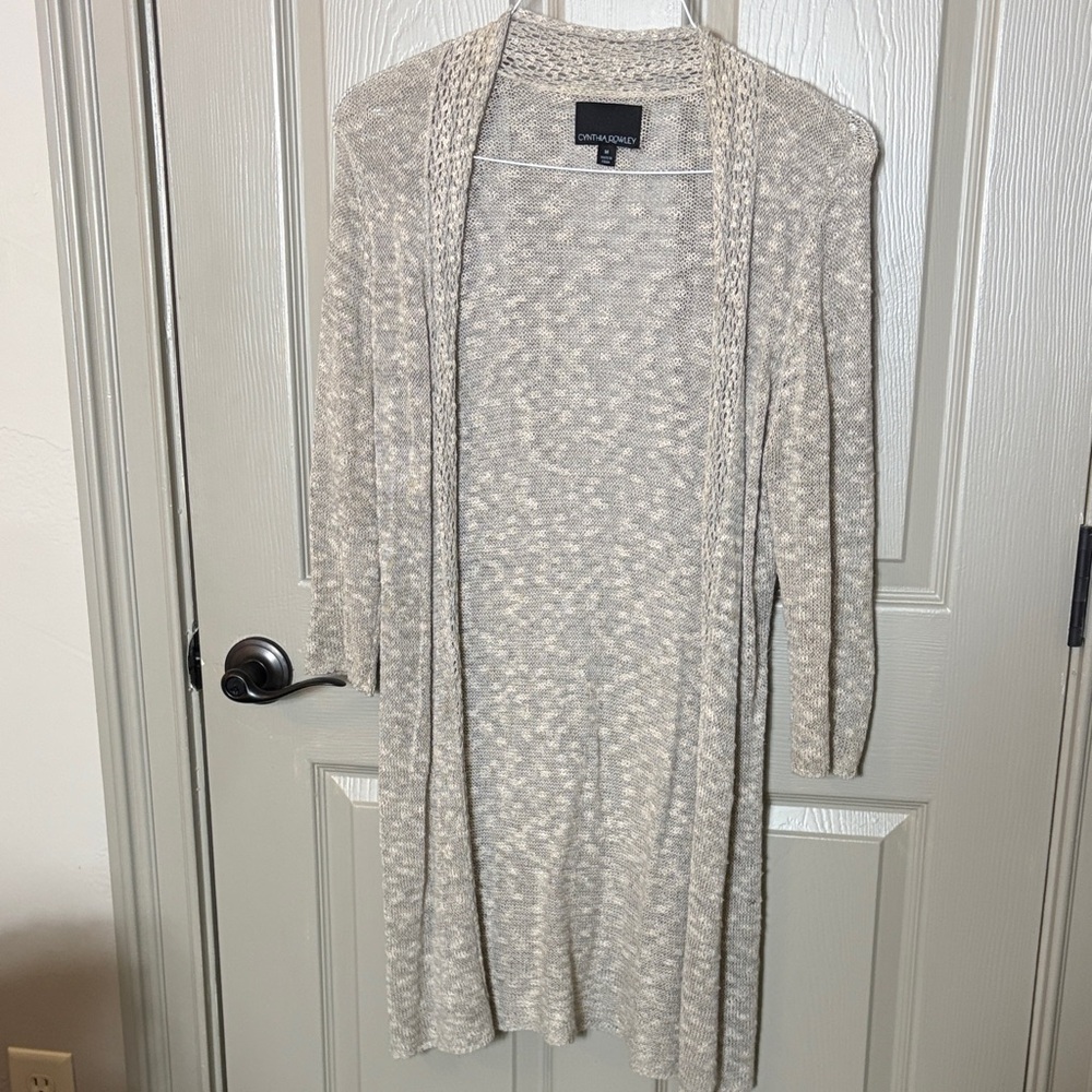 Cynthia Rowley Textured Open Weave Cream Open-Front Cardigan Sz M EUC
